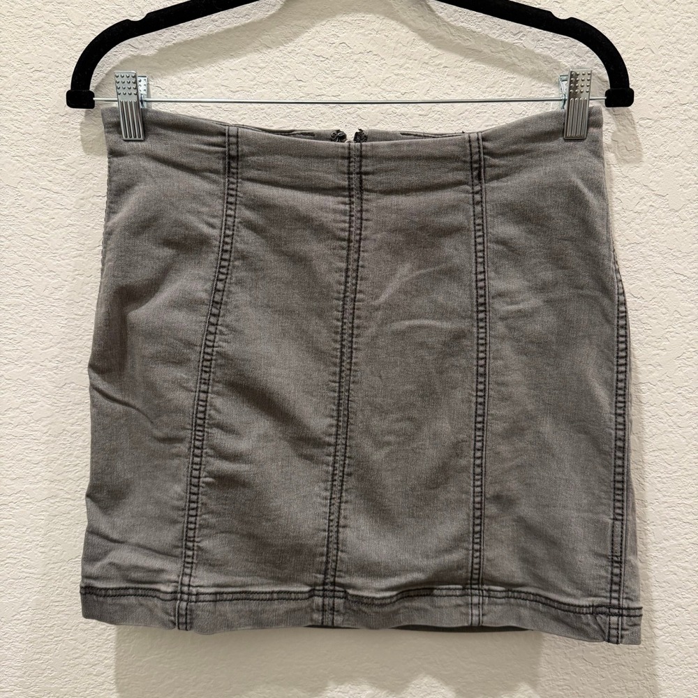 Free People Modern Femme Denim Mini Skirt Grey High Waisted Size 12
